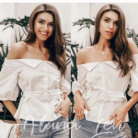 Sale! Off shoulder top w/ circle belt puffy sleeve - Picture 4 of 4